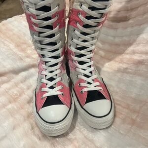 Stylish Pink and Black High-Top Sneakers